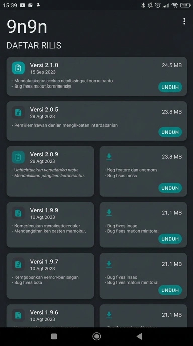 Tampilan riwayat versi 9n9n