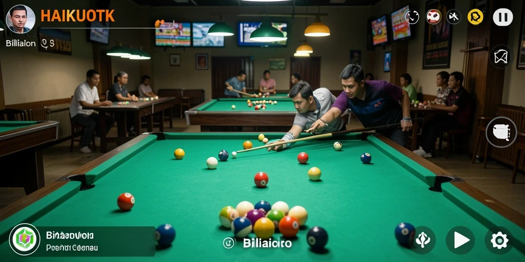 Tampilan antarmuka HAIKUOTK dengan meja billiard yang menarik.