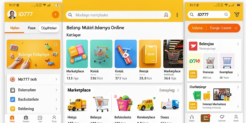 Antarmuka aplikasi ID777 dengan berbagai pilihan produk dan kategori.