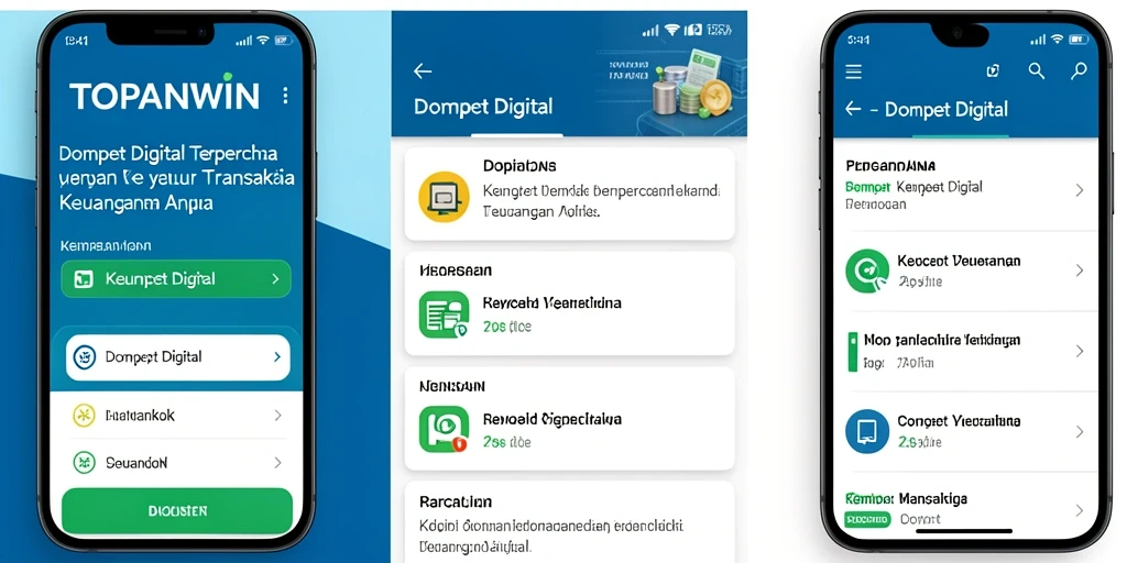 Tampilan utama aplikasi TOPANWIN dengan fungsi Dompet Digital yang modern.